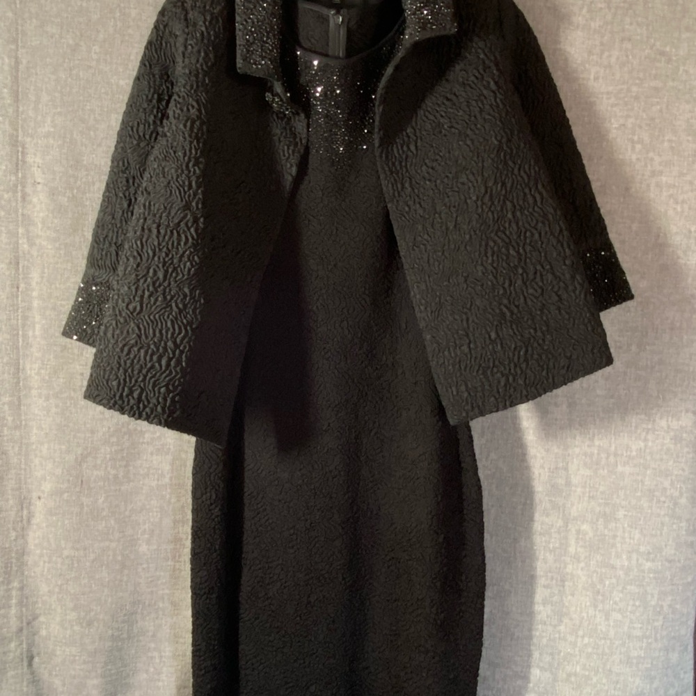 St. John Black Long Sleeve Textured Dress